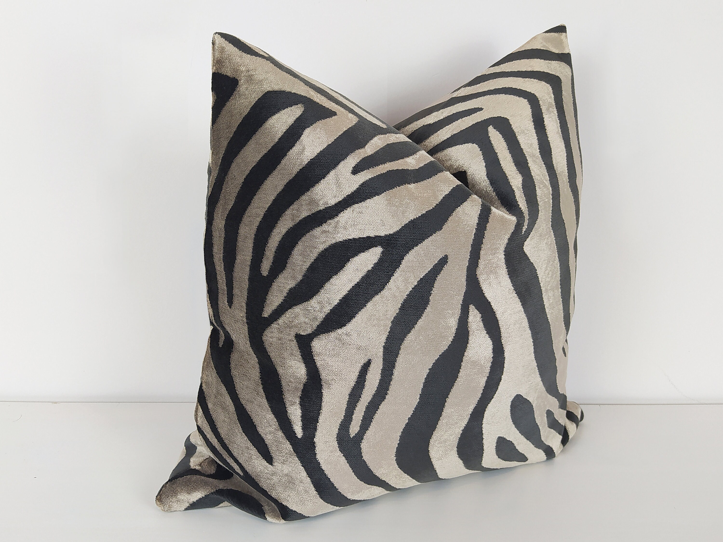 Beige Velvet Zebra Design Pillow Cover Soft Shiny Cotton Etsy
