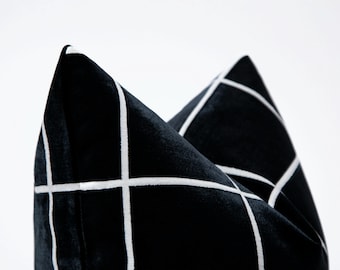 Black Velvet Throw Pillow Cover: Woven Grid Euro Sham, Luxury Home Decor