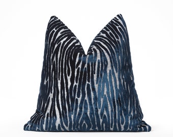 Navy Zebra Velvet Pillow Cover, Luxury Home Decor