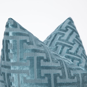 Teal Blue Accent Pillow Cover, Textured Cut Velvet Cushion, Luxury Throw Pillow for Sofa, Geometric Euro Sham | All Duties Prepaid for USA