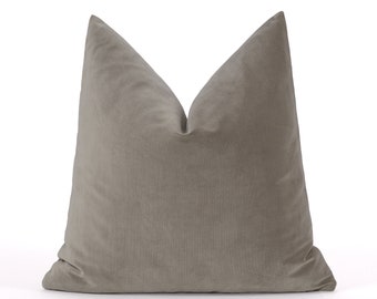 Smoke Gray Cotton Velvet Pillow Cover, Dark Grey Soft Cushion, Modern Euro Sham
