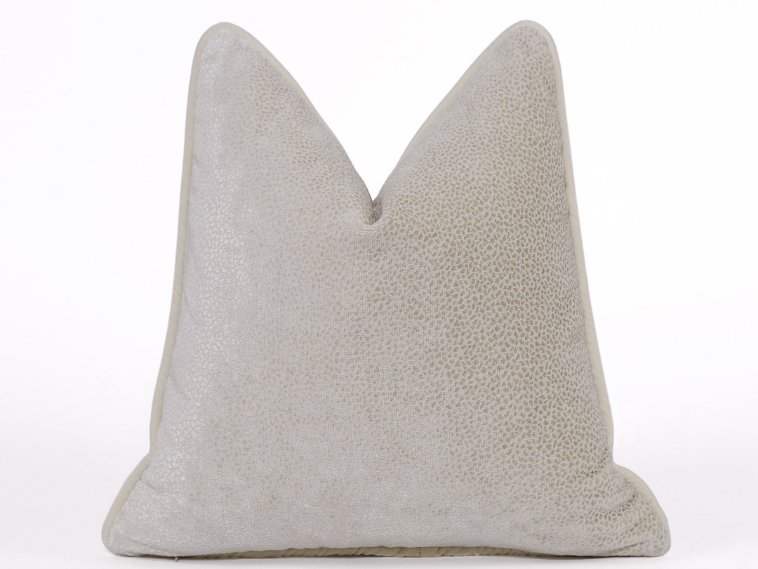 Cream and Beige Dot Pillow, Velvet Throw Pillow With Piping, Euro Sham