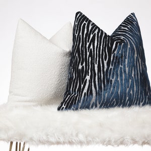 Navy Textured Zebra Pillow Cover, Jacquard Throw Pillow, Designer Luxury Velvet Euro Sham, Modern Home Decor, Livingroom Sofa Cushion Cover image 4