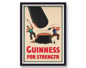 Guinness Lumberjack Print, Vintage Irish Beer Wood Frame