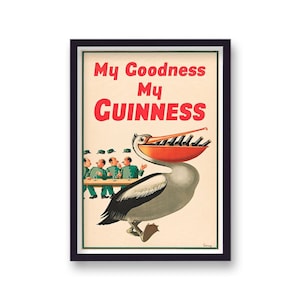 Poster di birra da pub irlandese, cornice in legno Guinness Pelican Art immagine 1