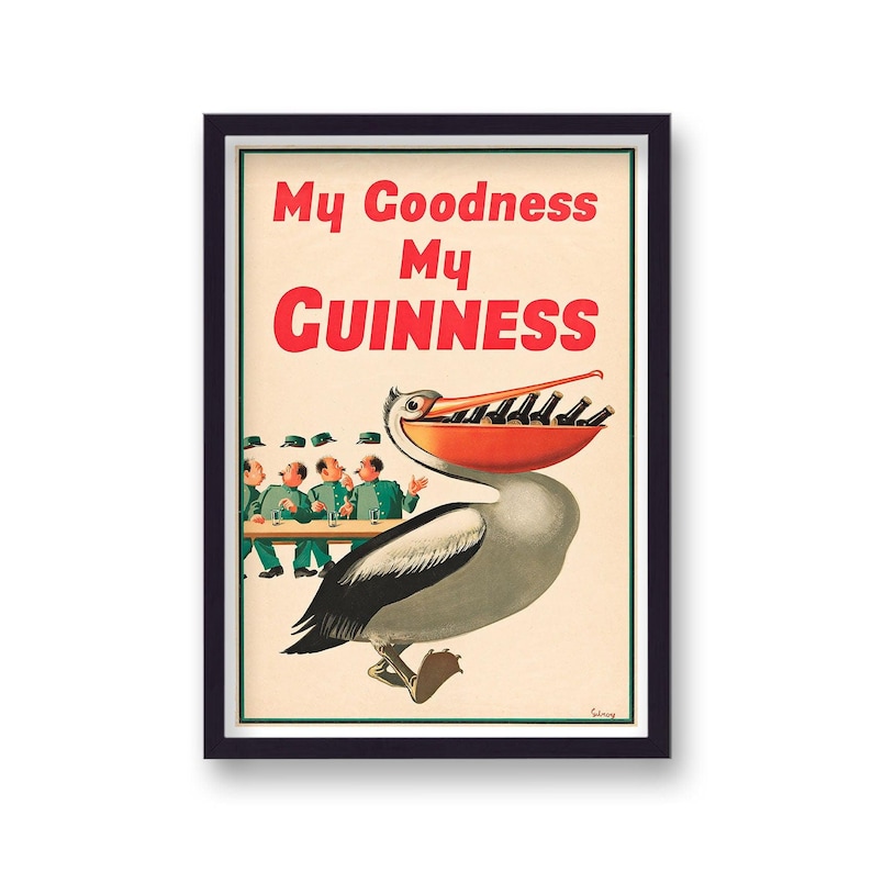 Poster di birra da pub irlandese, cornice in legno Guinness Pelican Art immagine 1
