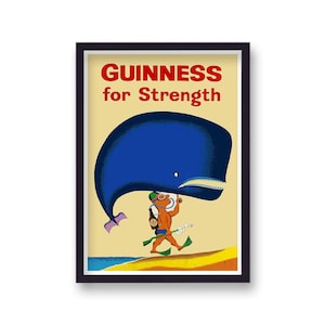 Guinness Whale Beer Poster, Vintage Style Multiple Sizes Wood Frame image 1