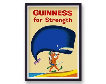 Guinness Whale Beer Poster, Vintage Style Multiple Sizes Wood Frame