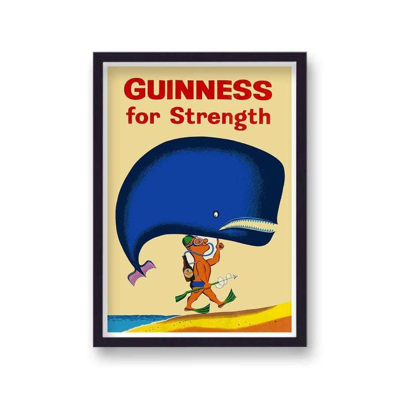 Guinness Whale Beer Poster, Vintage Style Multiple Sizes Wood Frame image 1