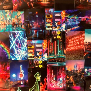 60 Stück Neon Aesthetic Foto Collage Kit Stadt Nachtleben Pink Blau (DIGITAL DOWNLOAD)