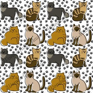 Motivo a gatti senza soluzione di continuità, gattini, impronte di zampe, gattini carini, gatto soffice, file digitale (PNG)