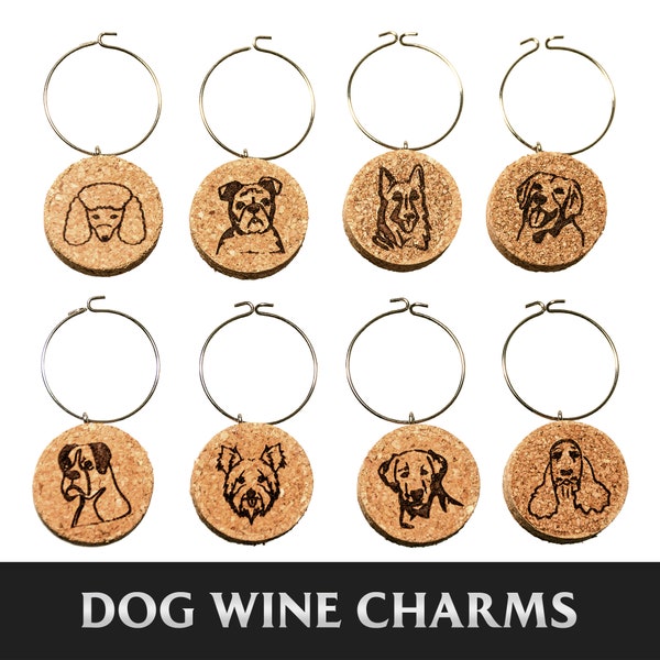 Dog Wine Charm Set - Dog Theme (Set of 8) Cork Wine Glass Charms - Wine Lover Gift, Hostess Gift, Unique Wine Gift, Dog Gift Set