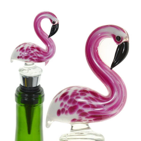 Flamingo Wine Bottle Stopper - Glass Flamingo Shaped Bottle Stopper - Decorations / Decor for Home - Hostess Gift - Unique Wine Decor