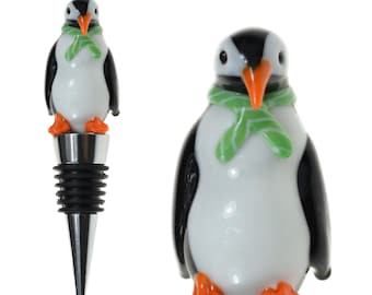 Penguin Wine Bottle Stopper - Glass Penguin Shaped Bottle Stopper - Decorations / Decor for Home - Hostess Gift