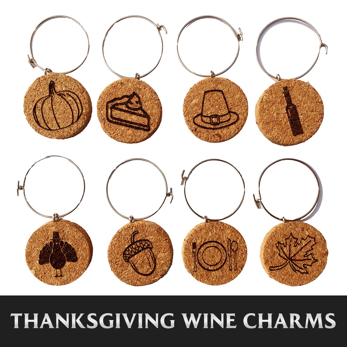 Thanksgiving Wine Charm Set Thanksgiving Theme Set of 8 Etsy