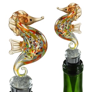 PrestigeArt Seahorse Wine Bottle Stopper - Glass Seahorse Shaped Bottle Stopper - Decorations / Decor for Home - Hostess Gift