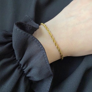 Gold Twisted Rope Chain Bracelet, Elegant Minimal Sterling Bracelet Unisex