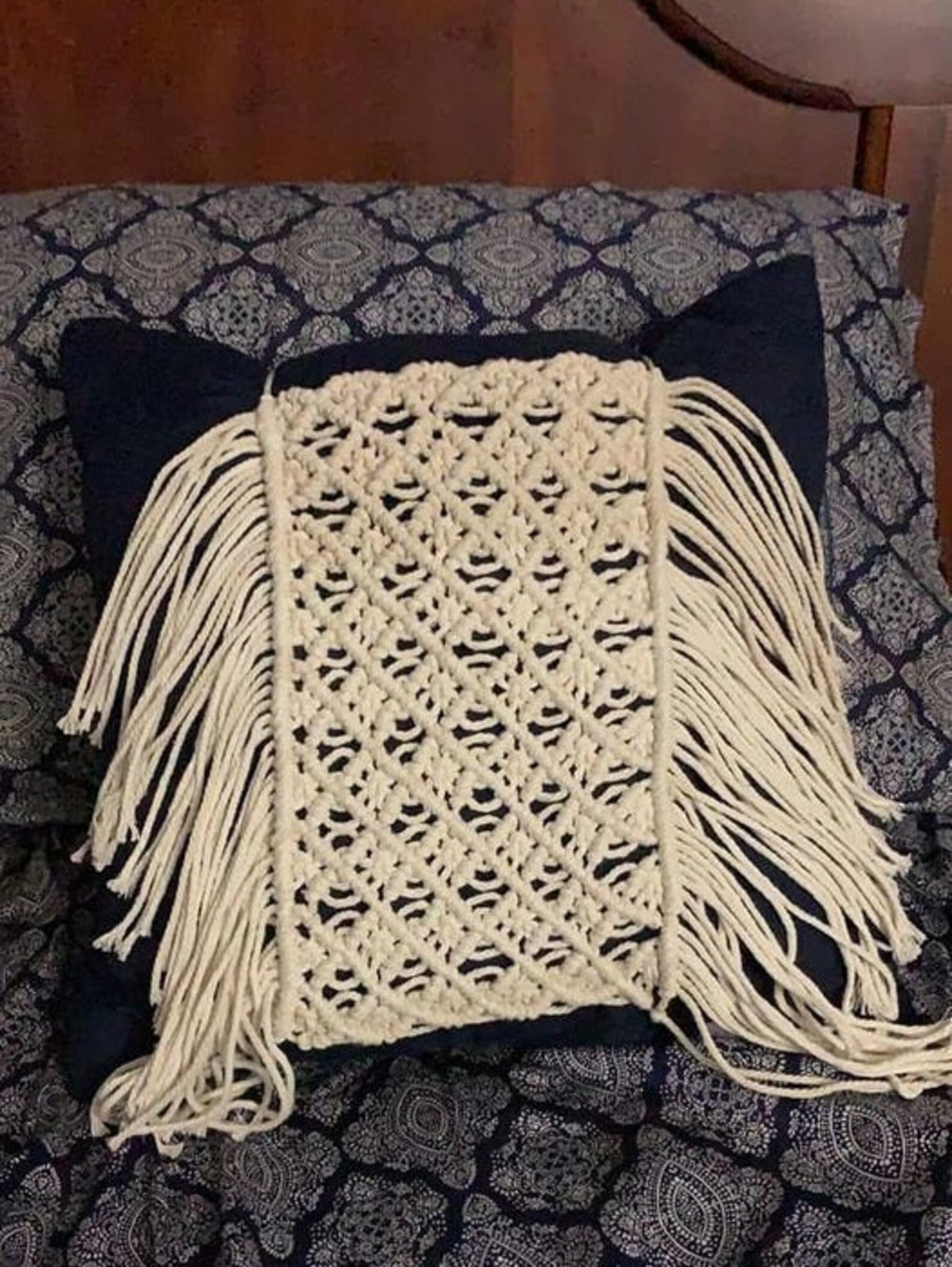 Handmade Macrame Throw Pillow Cushion Cover, Boho Bedroom Decor, Patio