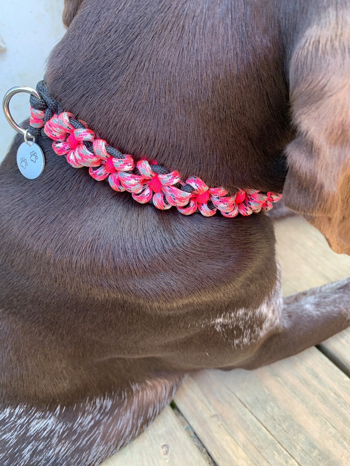 Daisy Flower Paracord Dog Collar Hand Stamped Paw Print Dog Etsy