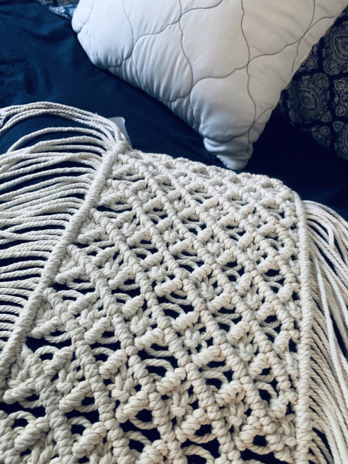 Handmade Macrame Throw Pillow Cushion Cover, Boho Bedroom Decor, Patio