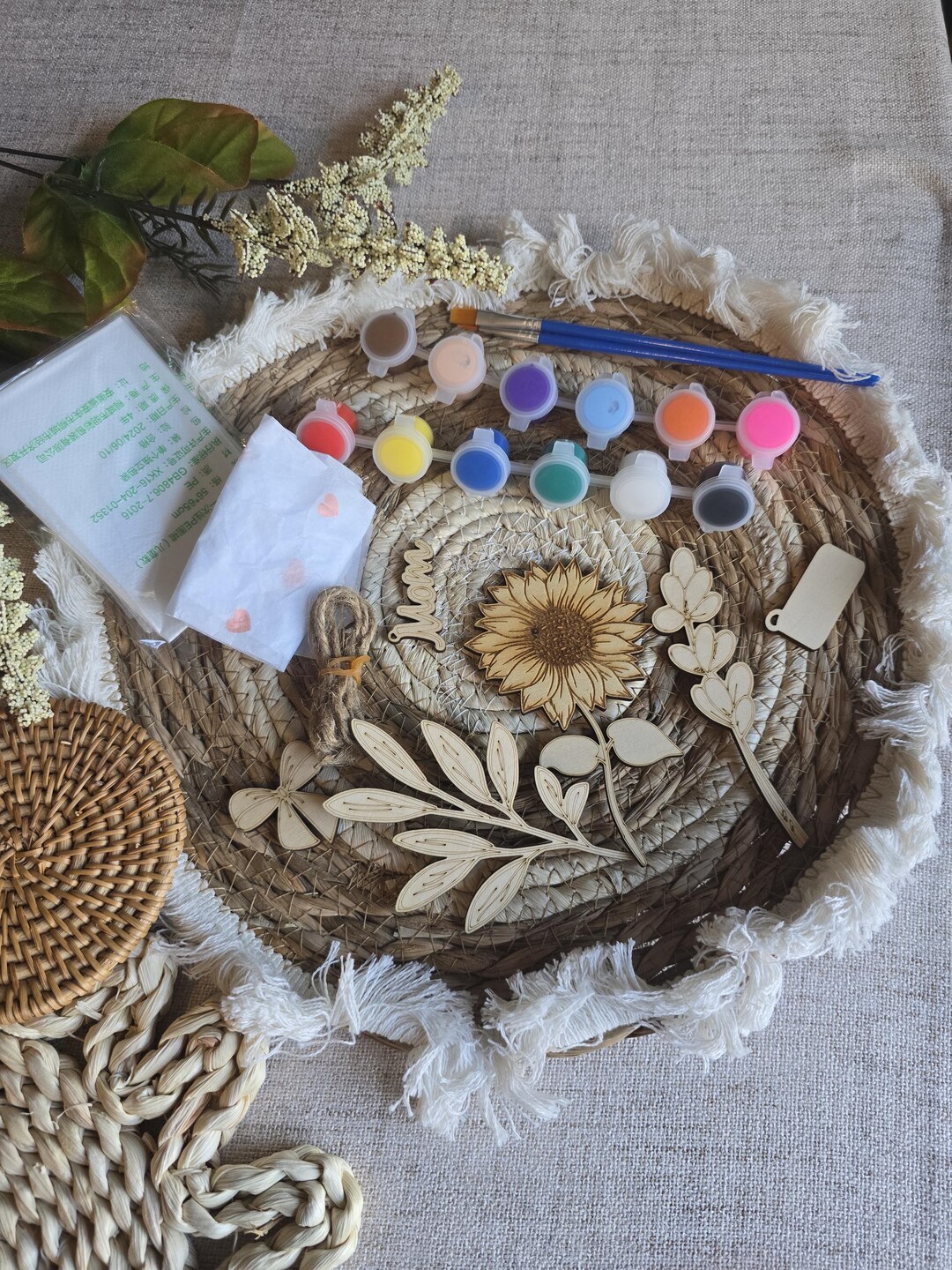 DIY Coloring Kit , Wooden Paint Kit, Wooden Flower, Kids Painting Kit ...