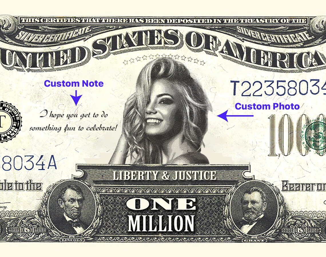 Personal Custom Realistic Digital 1 Million Dollar Bill. Fake Etsy