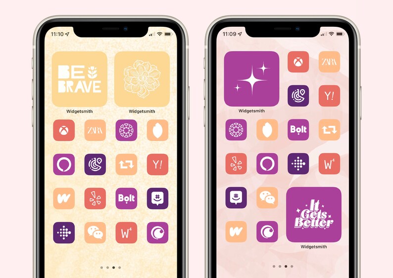 1100 Aesthetic App Icons Ios 15 Icon Pack Purple Yellow Etsy