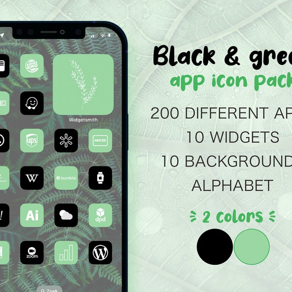 Meer dan 400 zwarte en groene app-pictogrammen voor iOS 16 | App-pictogrammen voor een esthetisch iOS-startscherm