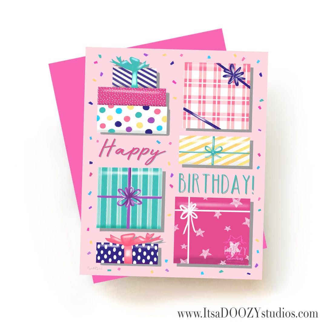 Colorful Birthday Card - Fun Presents With Confetti - Lets Party ...