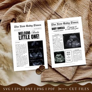 Benutzerdefinierte Babymitteilungsvorlage, Schwangerschaftsmitteilung, großes Zeitungsdesign, bearbeitbar in Canva