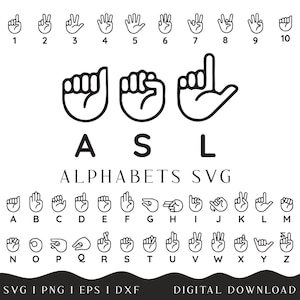 Ensemble complet d'alphabets et de chiffres en langue des signes américaine (ASL) de 0 à 10, éducation des sourds, police de caractères ABC pour circuit et silhouette