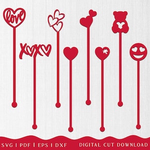 Valentine&#39;s day drink stir sticks SVG, Cocktail Stir Sticks, Swizzle Stir Sticks, File For Cut