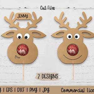 Customized Reindeer Lollipop Holder, Christmas Chocolate Holder SVG, Reindeer Lollipop SVG, Reindeer Chocolate SVG, Holder Cricut Silhouette