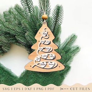 Christmas Tree Ornament SVG, Family Names Ornament Laser Cut file, Decorative Christmas Family Ornament, Digital Download Only