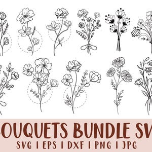 Bundle SVG bouquet de fleurs, SVG de fleurs, bouquet SVG, SVG floral, SVG de bouquet de fleurs, SVG de mariage, tout usage commercial inclus, SVG de circuit