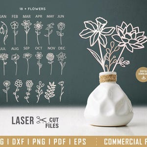 Geboortemaand bloemboeket SVG-bundel, botanische bloemen geboorte bloemen verjaardag, alleen digitale download