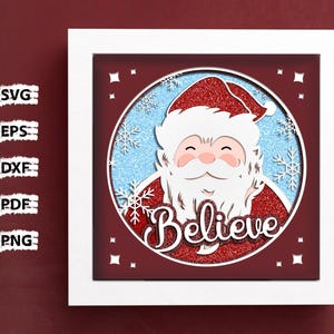 Christmas Shadow Box SVG, 3D Santa Shadow Box, kerstman, kerst gelaagde papercut, png, SVG, pdf