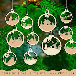 Christmas Ornament SVG bundle, Christmas Balls Tree Decorations, 3 Layers Ornament Laser Cut Files,  Craft Hanging Bauble, Digital Download