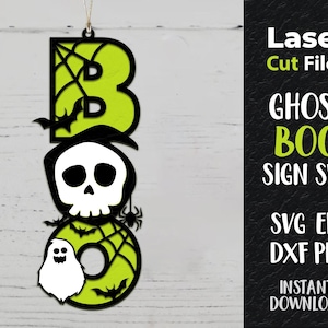 Cartello Ghost BOO, Halloween, file pronto per il laser, Glowforge e altri laser, cartello Ghost Boo tagliato al laser, zucca, fantasma