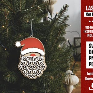 Christmas Ornament SVG, Santa Ornament SVG, Stocking Tag SVG, Cute Santa svg, Laser Cut File, Glowforge, Silhouette, Cricut