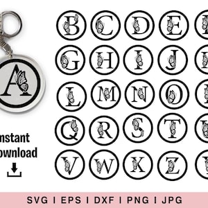 Alphabet SVG monogramme papillon, monogramme porte-clé SVG Bundle, papillon svg, monogramme Svg, rond porte-clé Svg, boucle d'oreille Svg, Alphabet SVG