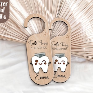 Fichier laser fée des dents, fichier SVG, fichier Glowforge, fichier SVG fée des dents pour accroche-porte, fichier pour accroche-porte