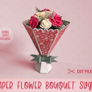 Bouquet of Paper Flowers SVG | Paper Flower Bouquet with Cut Lines | Ramo de Flores de Papel | Vase for Paper Flowers | Valentine's Present