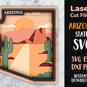 Arizona State SVG, 3d Arizona Svg, Shadowbox svg, Nature svg, Layered Arizona State SVG, Laser cut files SVG