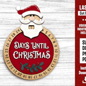 Clock Santa Ornament, Christmas Santa Countdown SVG, Santa Christmas Countdown Laser Cut File, Santa Days Till Christmas, Christmas Laser