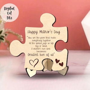 Muttertagspuzzlestück-Gedicht SVG - Laser gravierte Schnittdatei, Geschenk für sie / ihn, Staffelei - Inspirierende Wörter, nur digitale Downloads