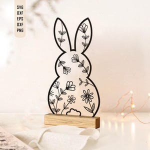 Personalize Easter Bunny Ornament SVG, Floral Easter Cut File,  Easter Laser Plotter File, Easter Decors DXF, Cricut Paper cut Cameo