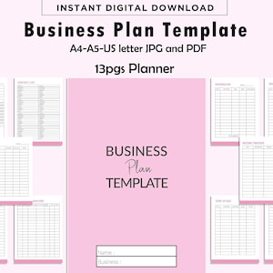 Sjabloon businessplan, planner voor kleine bedrijven, afdrukbare businessplanner, online bedrijf, planner voor startende ondernemingen, A4, A5, US letter pdf