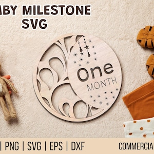 Bébé jalon SVG, lune céleste et étoile SVG jalon, rotin SVG jalon, jalon mensuel svg, fichier découpé au laser, svg jalon en bois