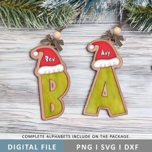 Archivo recortable de adorno de letras de Grinchmas, alfabetos de masa de Grinch SVG, divertido adorno navideño personalizado SVG, diseño de adorno con nombre, SVG navideño
